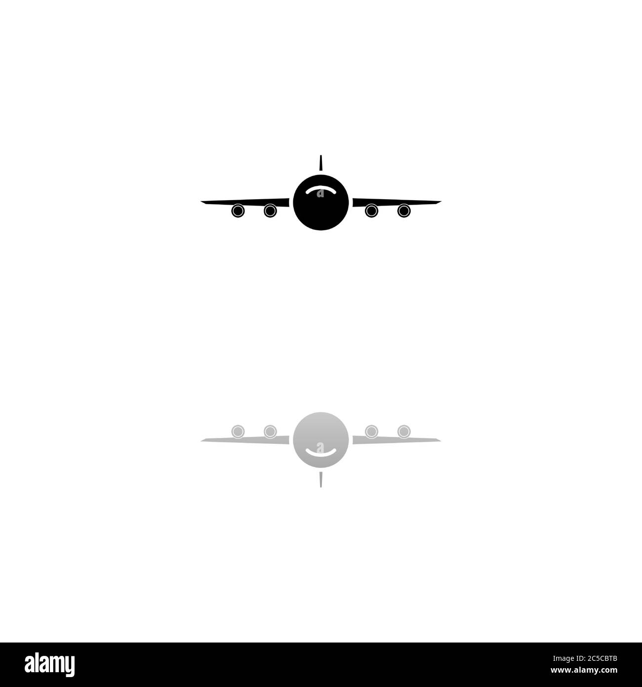 Aircraft. Black symbol on white background. Simple illustration. Flat Vector Icon. Mirror Reflection Shadow. Can be used in logo, web, mobile and UI U Stock Vector