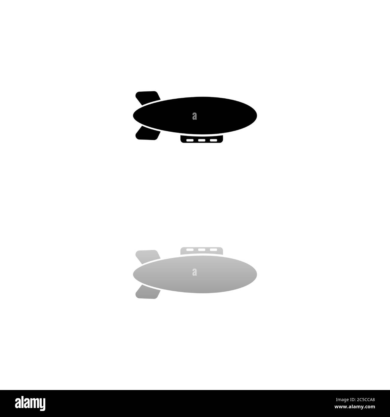Airship zeppelin. Black symbol on white background. Simple illustration. Flat Vector Icon. Mirror Reflection Shadow. Can be used in logo, web, mobile Stock Vector