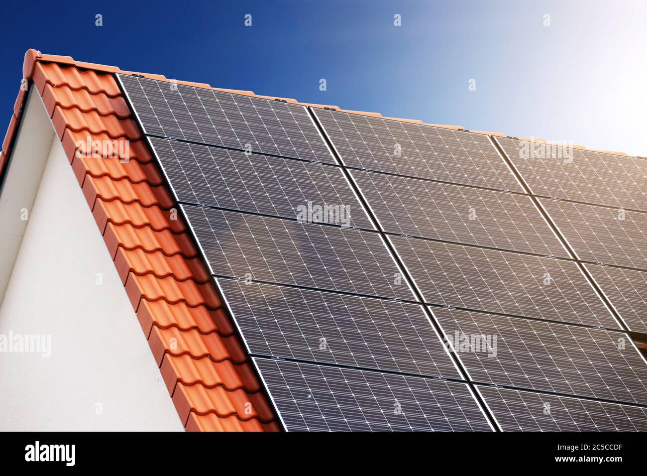Single family house with solar system or photovoltaic system Stock Photo