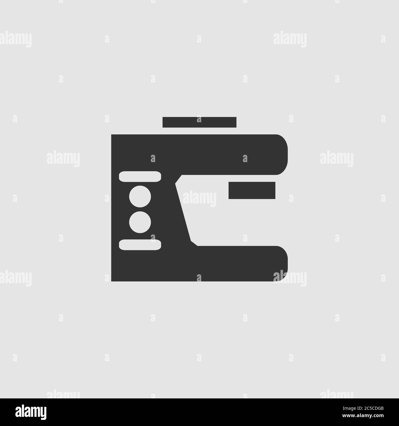 Sewing machine icon flat. Black pictogram on grey background. Vector ...
