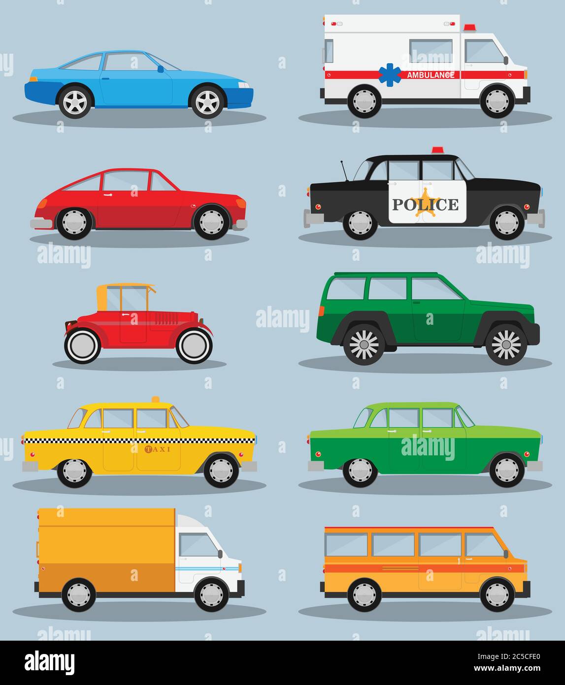 Vector set of various city urban traffic vehicles icons Stock Vector