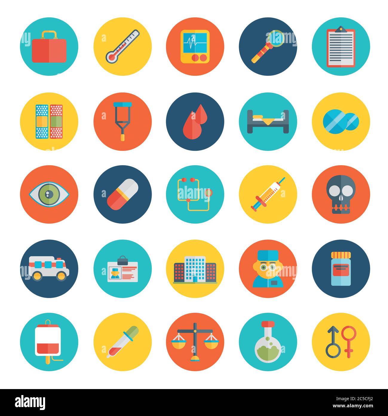 Flat icons set of medical tools and healthcare equipment, science ...