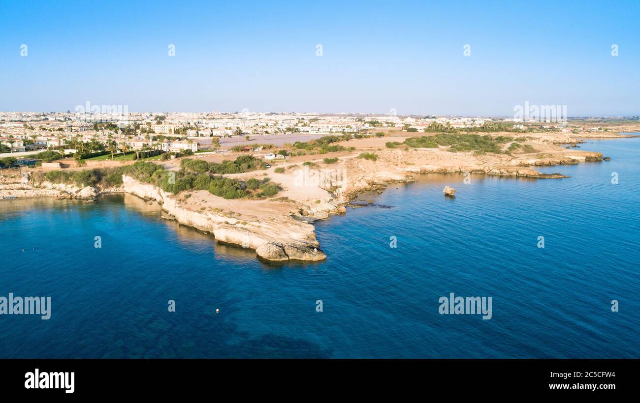 Aerial bird's eye view of Kapparis (fireman's) beach in Protaras