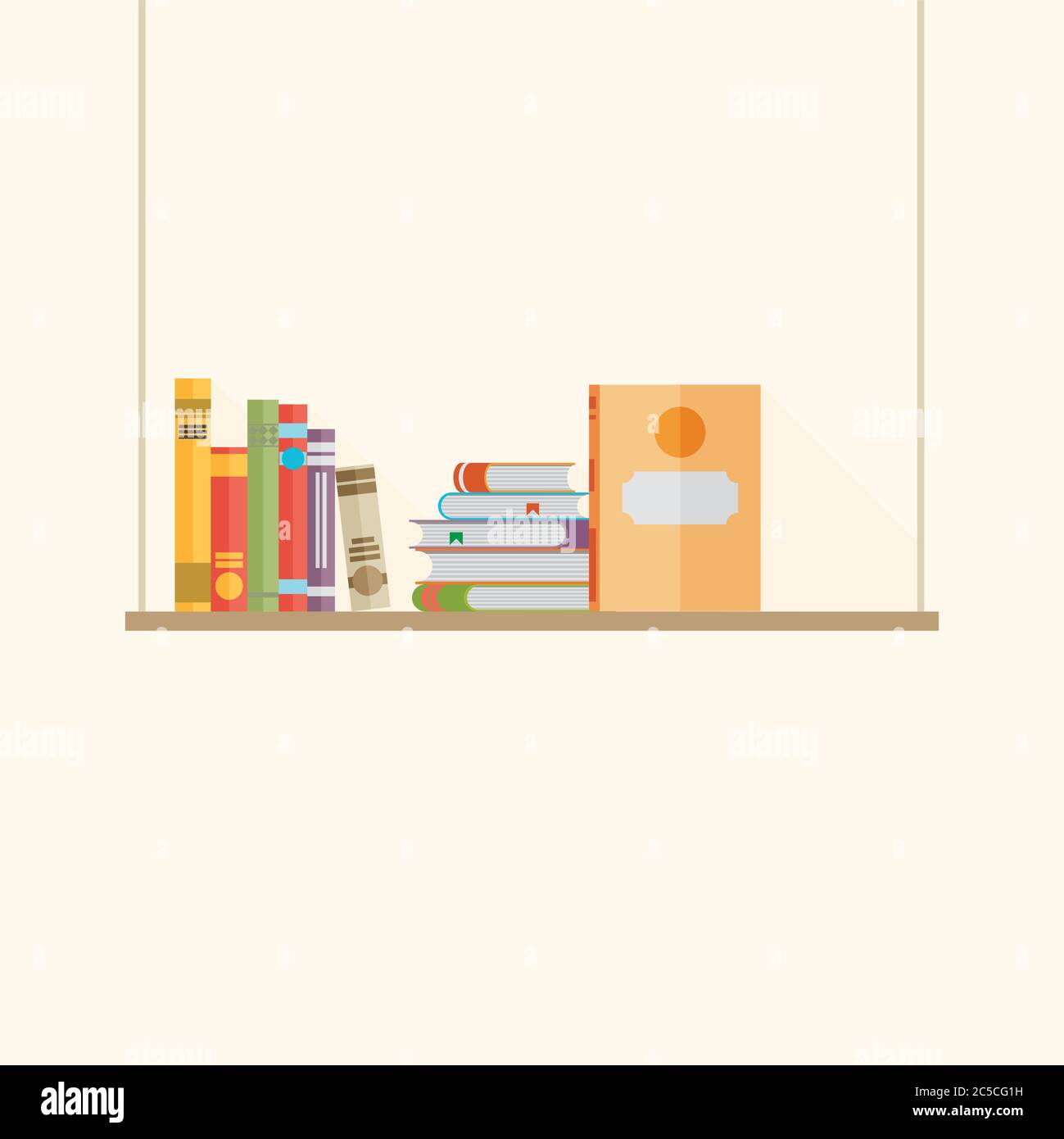 Flat bookshelf with long shadow. Vector icon, illustration. Modern design Stock Vector