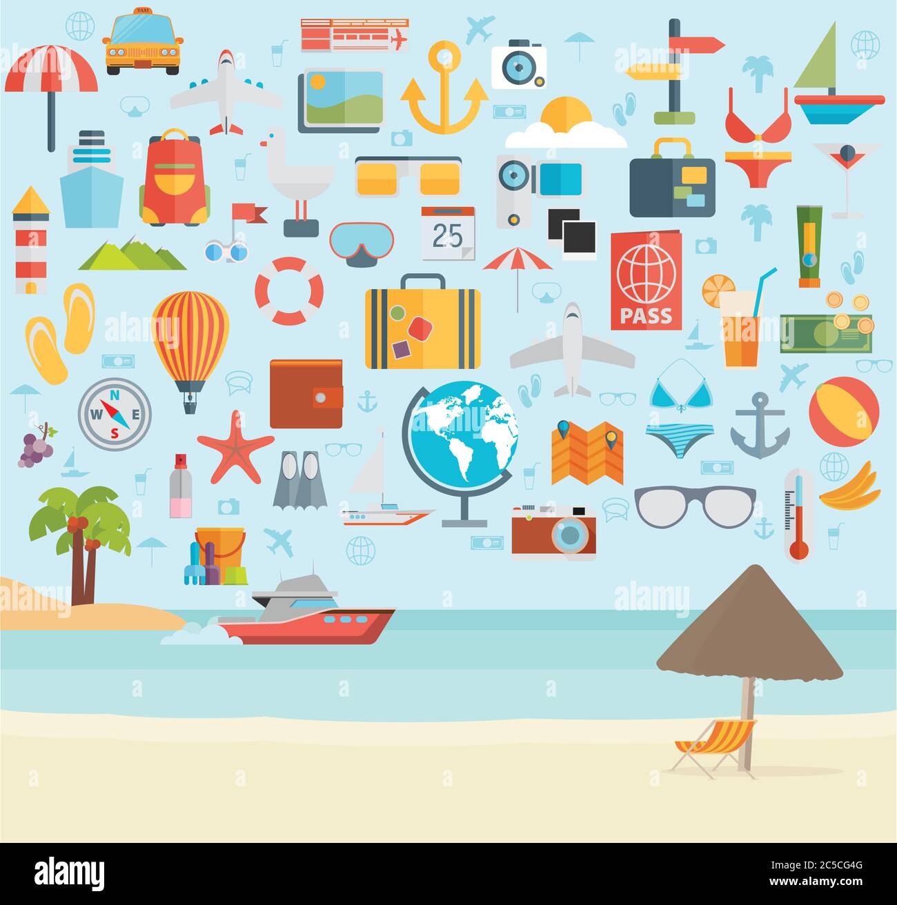 Travel vacation flat design set. Vector concept illustration. Travel ...