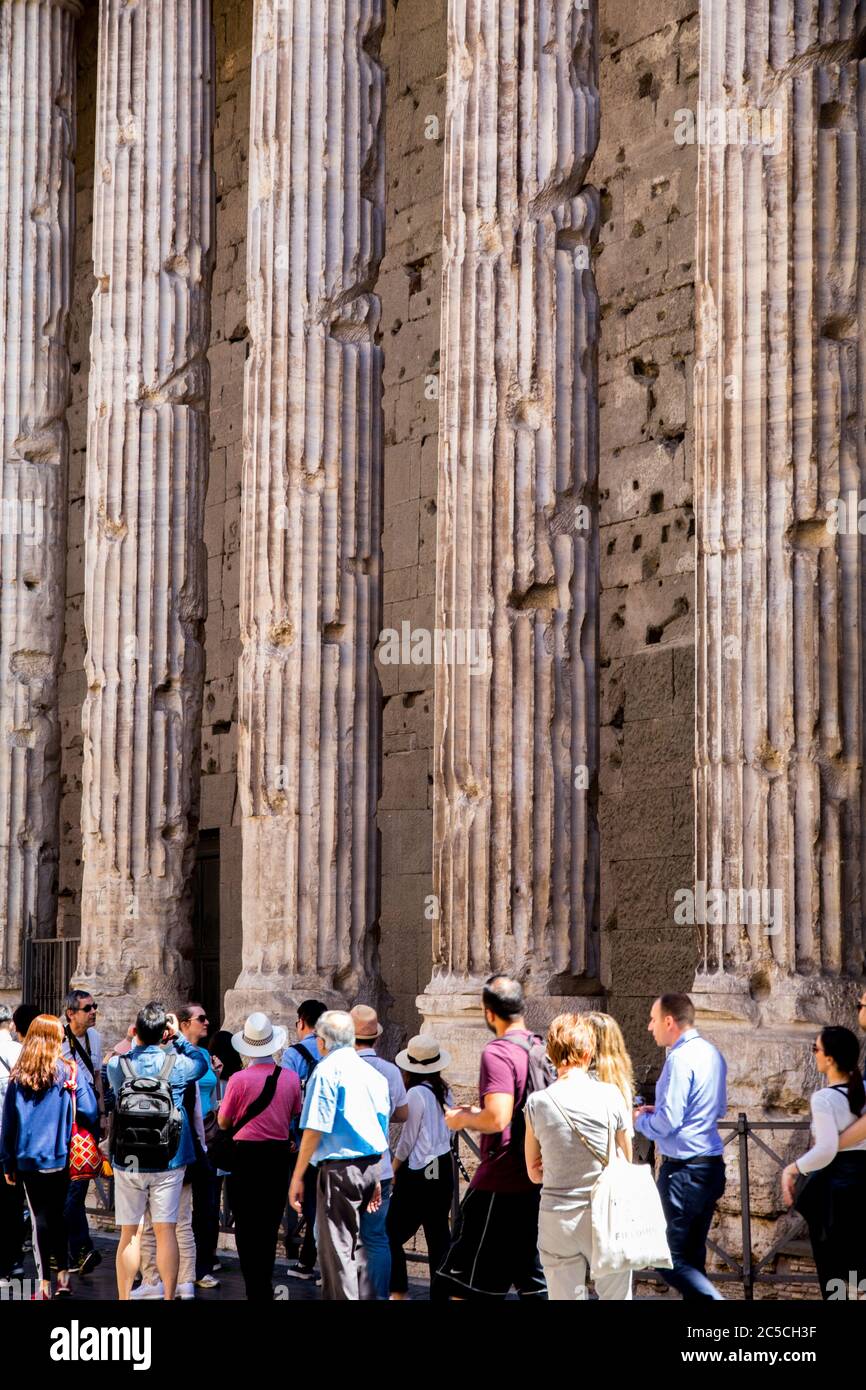 Corinthian columns of the Temple of Adrian in Rome Italy Stock Photo