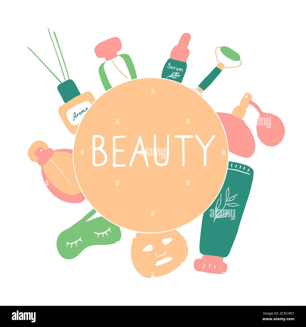 Beauty salon. Skin care elements, cosmetics products, beauty tools
