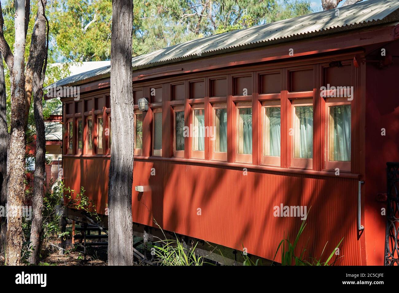A restored rail train carriage used at an Australian outback bush tourist resort Stock Photo Alamy