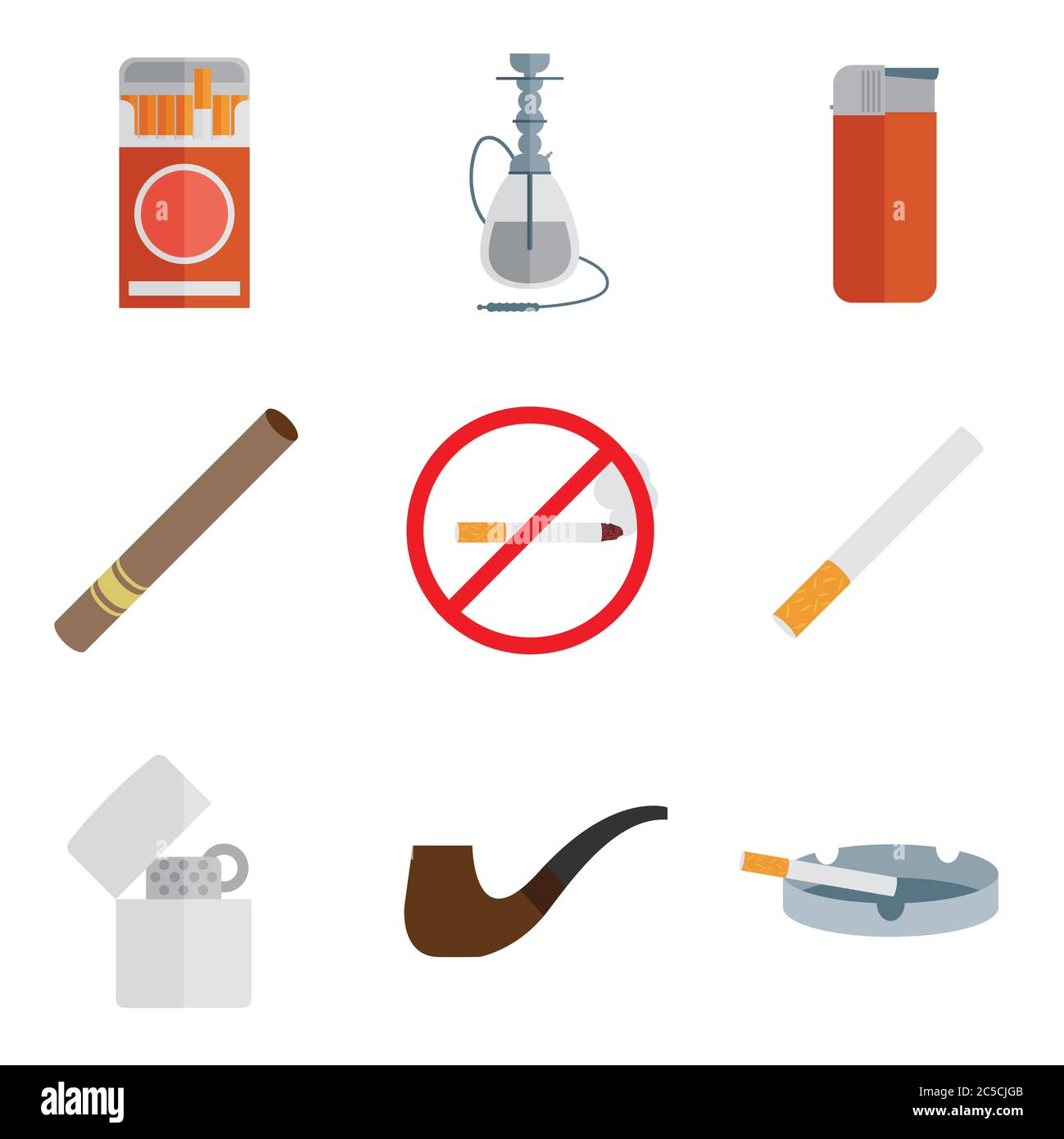 Smoking and accessories icons set. Vector illustration Stock Vector