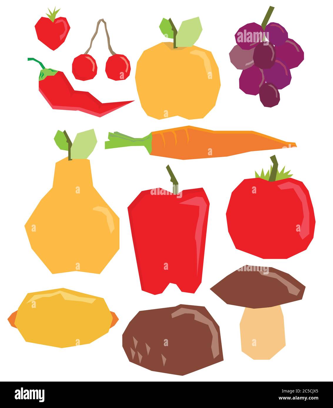 flat fruit and vegetables set Stock Vector
