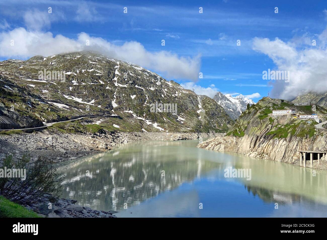 The Grimselsee on the Grimsel Pass, a reservoir at the headwaters of the Aare in the canton of Bern. Stock Photo