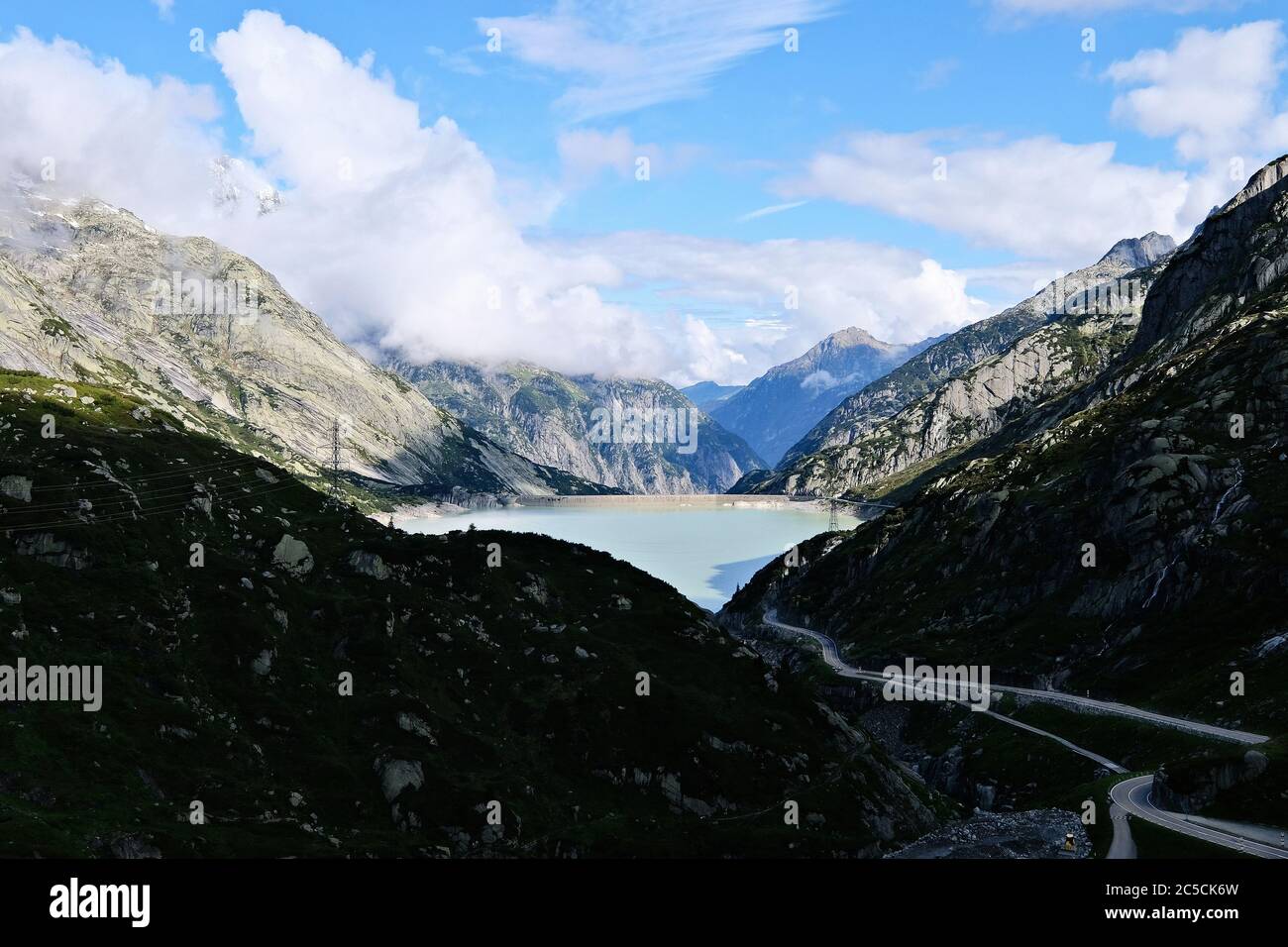 Räterichsbodensee reservoir. A reservoir on the Grimsel Pass in the Swiss Alps connecting the Bernese Oberland with the Upper Valais, Switzerland. Stock Photo