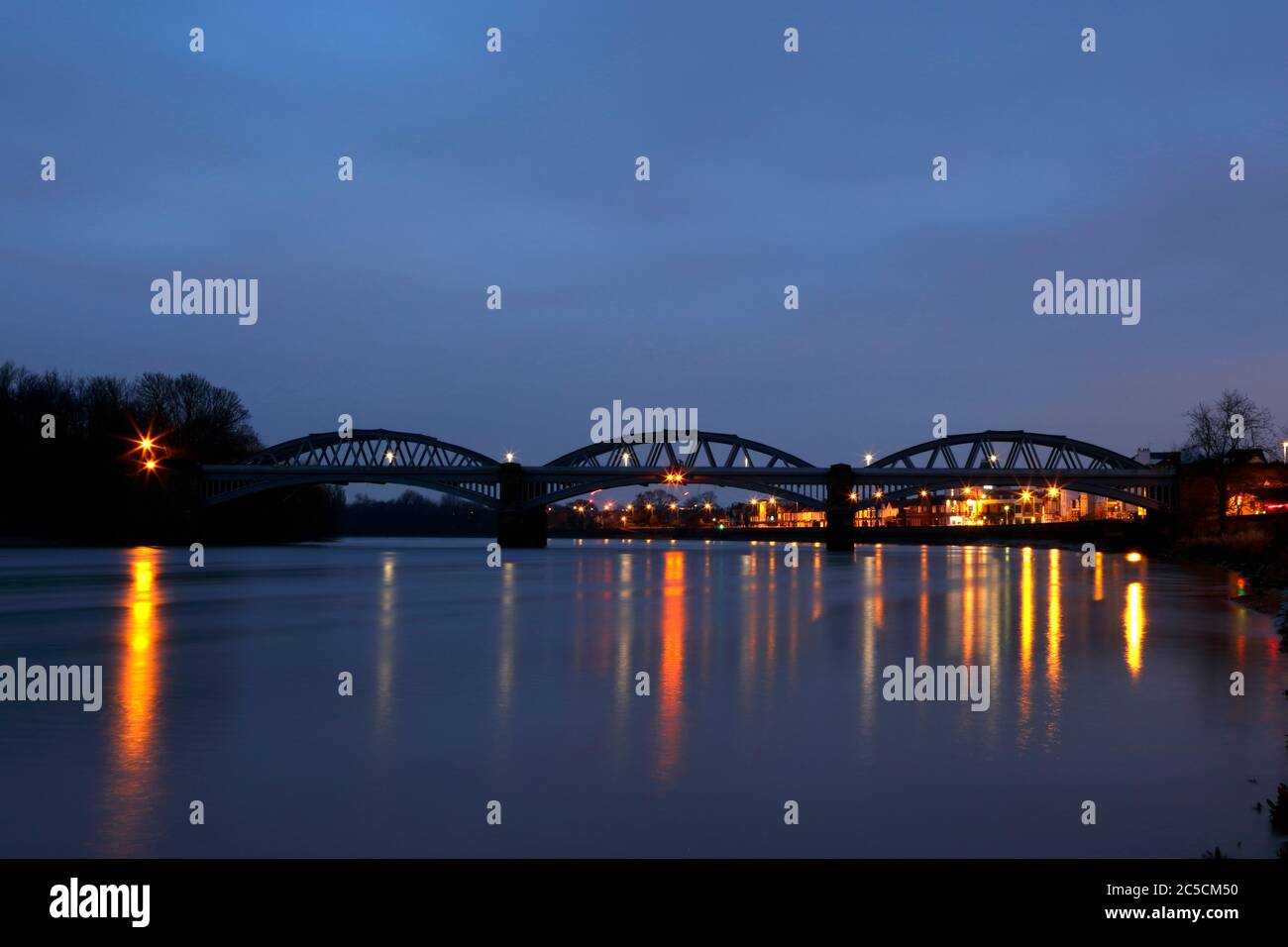 River Thames at dusk at Barnes Bridge, Barnes, London, UK Stock Photo