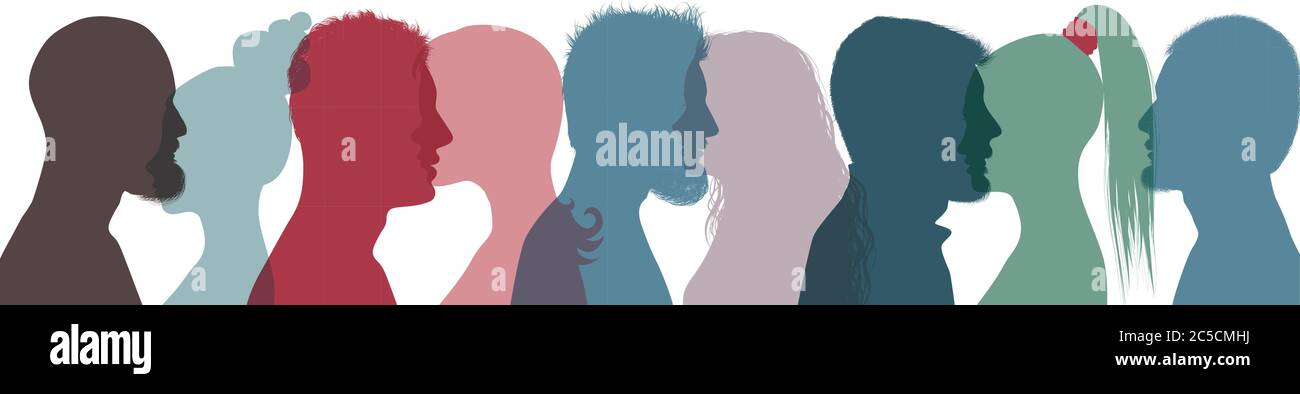 Silhouette profile group of people diversity. Community avatar. Connection between brethren. Concept club. Communication colleagues. Communicate Stock Vector
