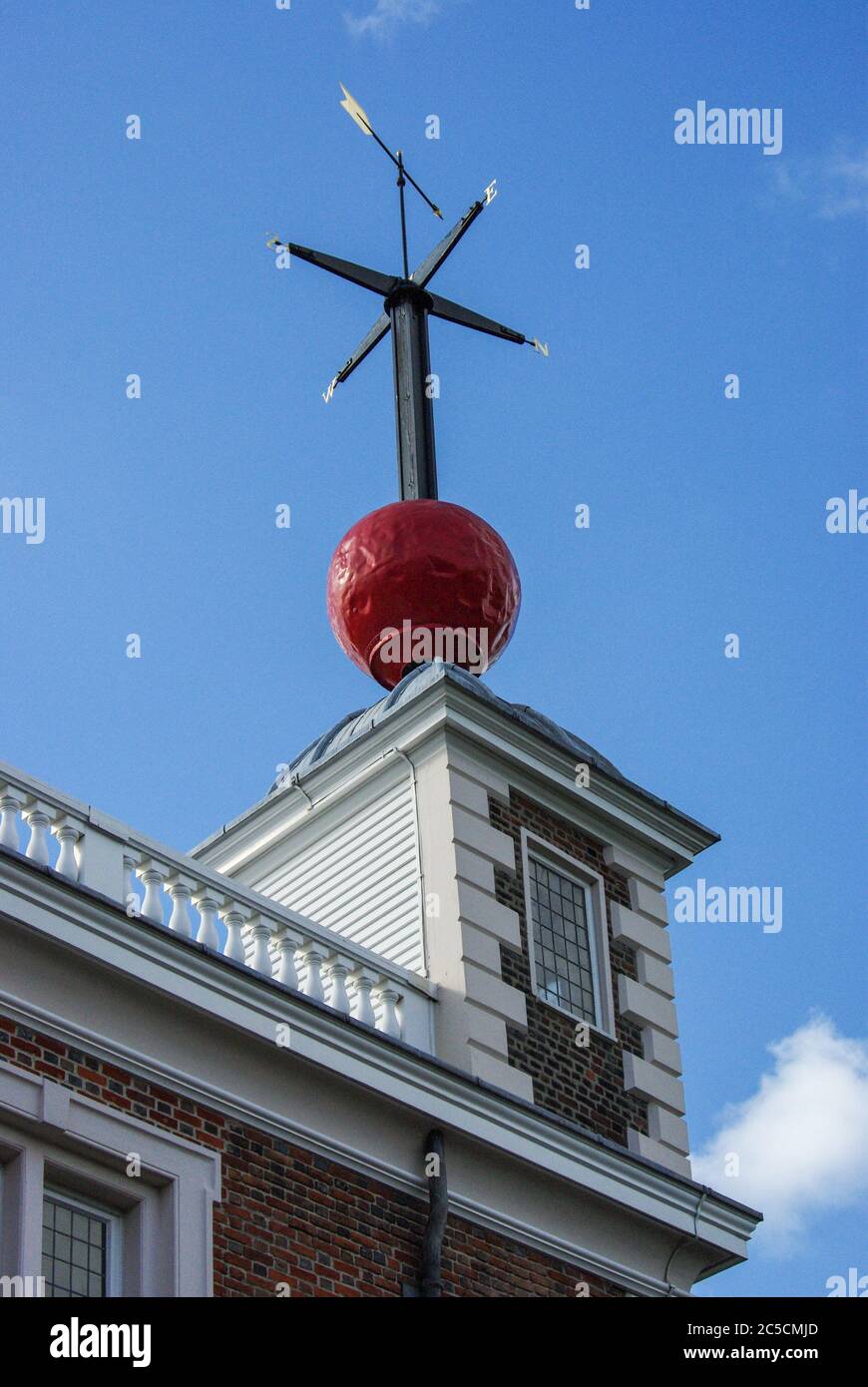 Flamsteed House, Royal Observatory, Greenwich, London; with the red Time Ball on the roof. Stock Photo