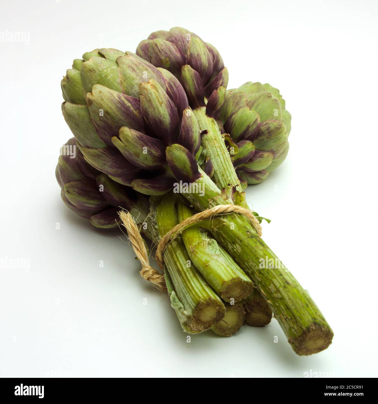 Closeup shot of artichokes isolated on the white background Stock Photo
