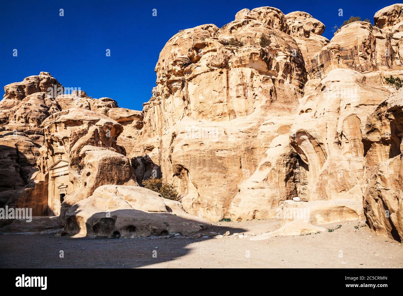 Temple at the Beginning of Siq Al-Barid or Little Petra in Jordan Stock Photo