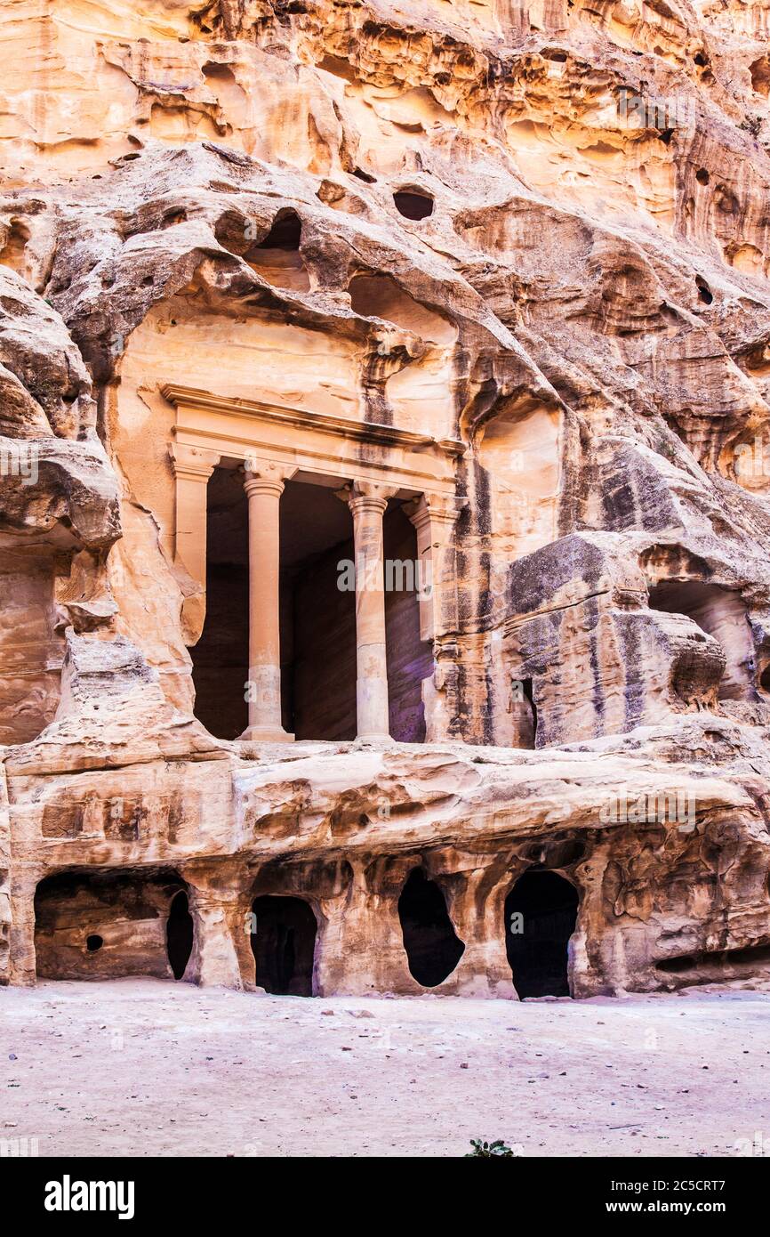 The Triclinium at Siq Al-Barid or Little Petra in Jordan Stock Photo