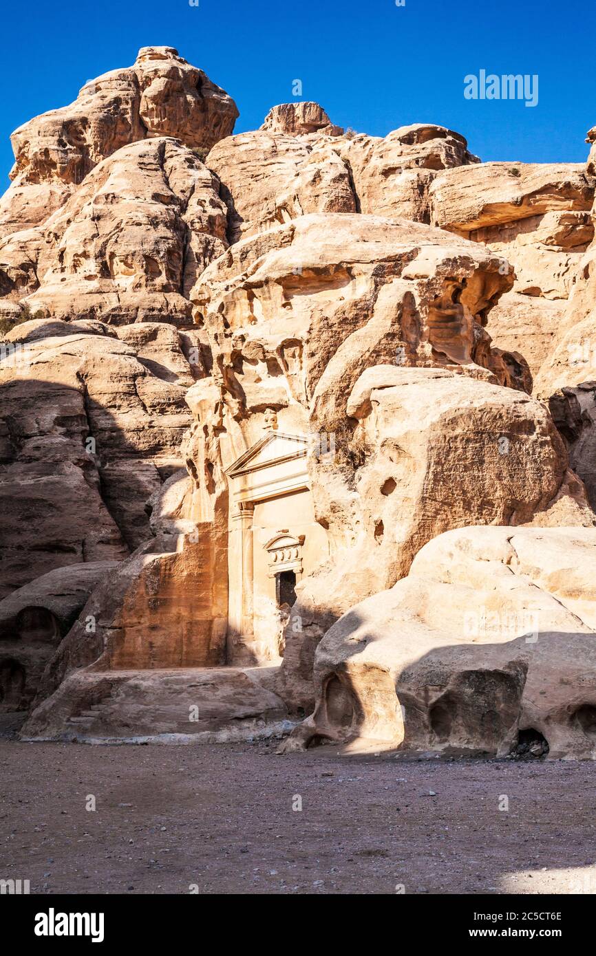 Temple at the Beginning of Siq Al-Barid or Little Petra in Jordan Stock Photo