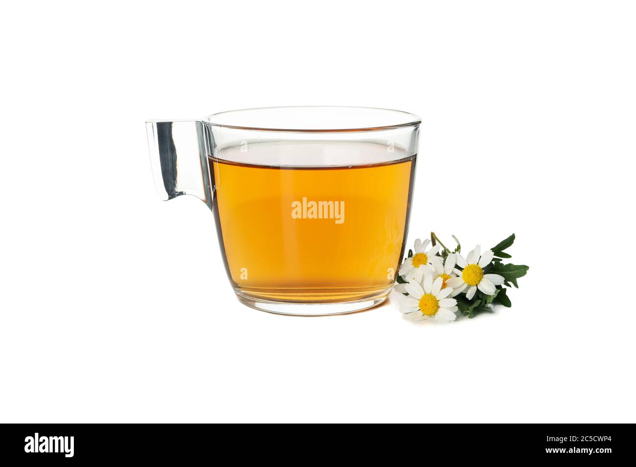 Glass cup of chamomile tea isolated on white background Stock Photo - Alamy