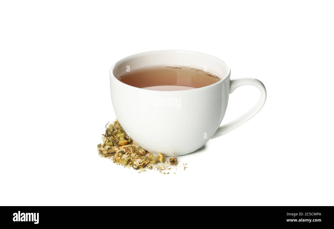 Cup of chamomile tea isolated on white background Stock Photo - Alamy