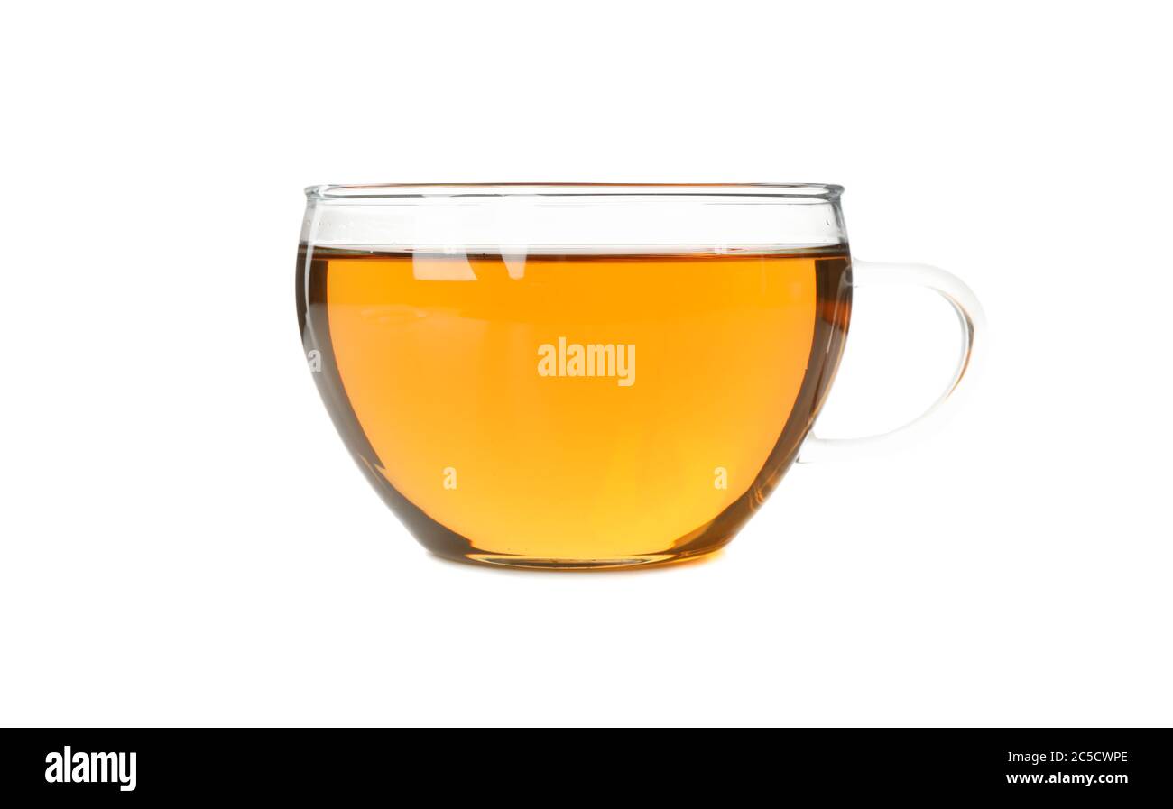 Glass cup of chamomile tea isolated on white background Stock Photo - Alamy