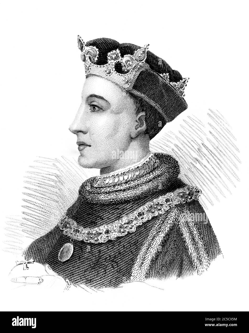 An engraved vintage illustration portrait image of Henry V king of England, UK, from a Victorian book dated 1847 that is no longer in copyright Stock Photo