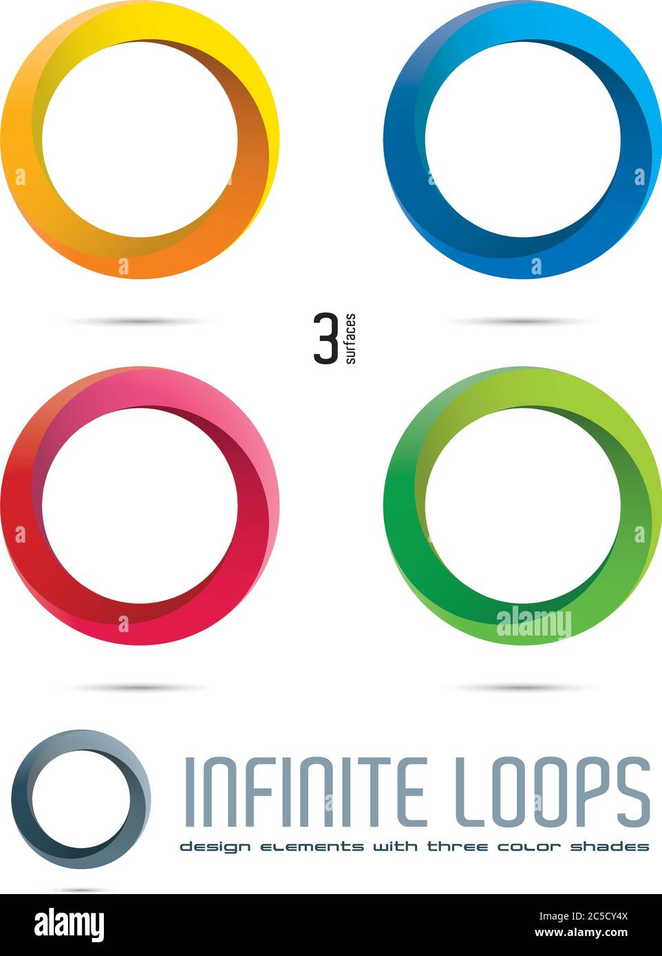 Impossible Infinite Loop Vector Design Elements with three surfaces and color shades. Easily editable with global color swatches. Stock Vector