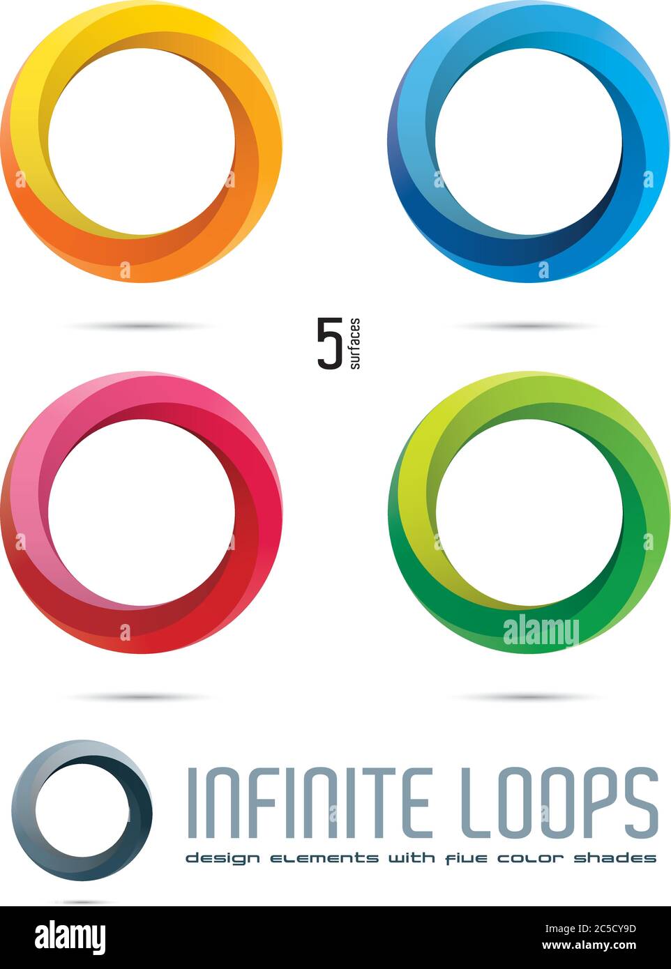 Impossible Infinite Loop Vector Design Elements with five surfaces and color shades. Easily editable with global color swatches. Stock Vector