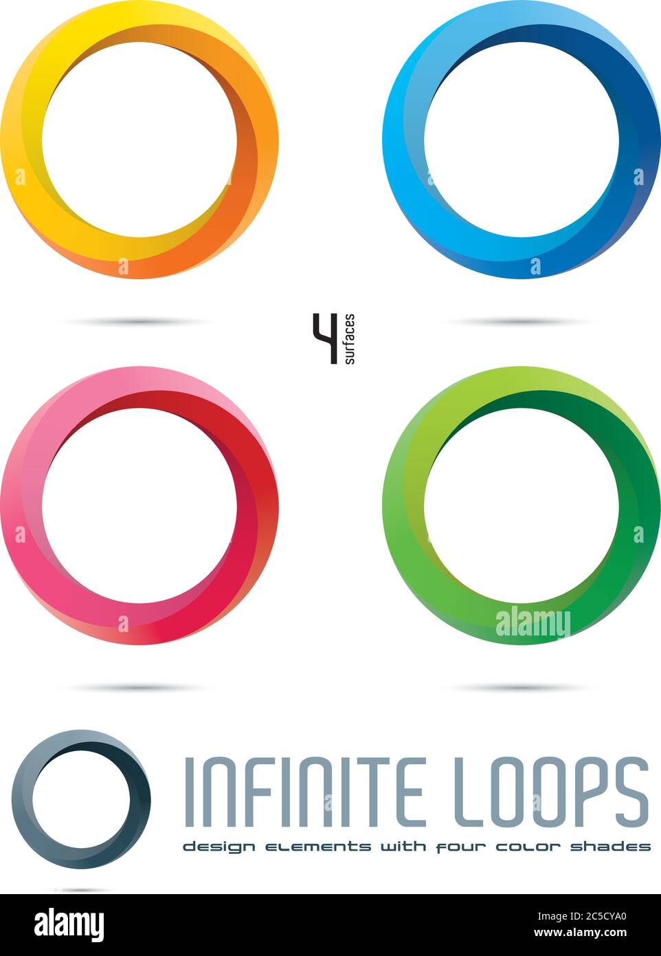 Impossible Infinite Loop Vector Design Elements with four surfaces and color shades. Easily editable with global color swatches. Stock Vector