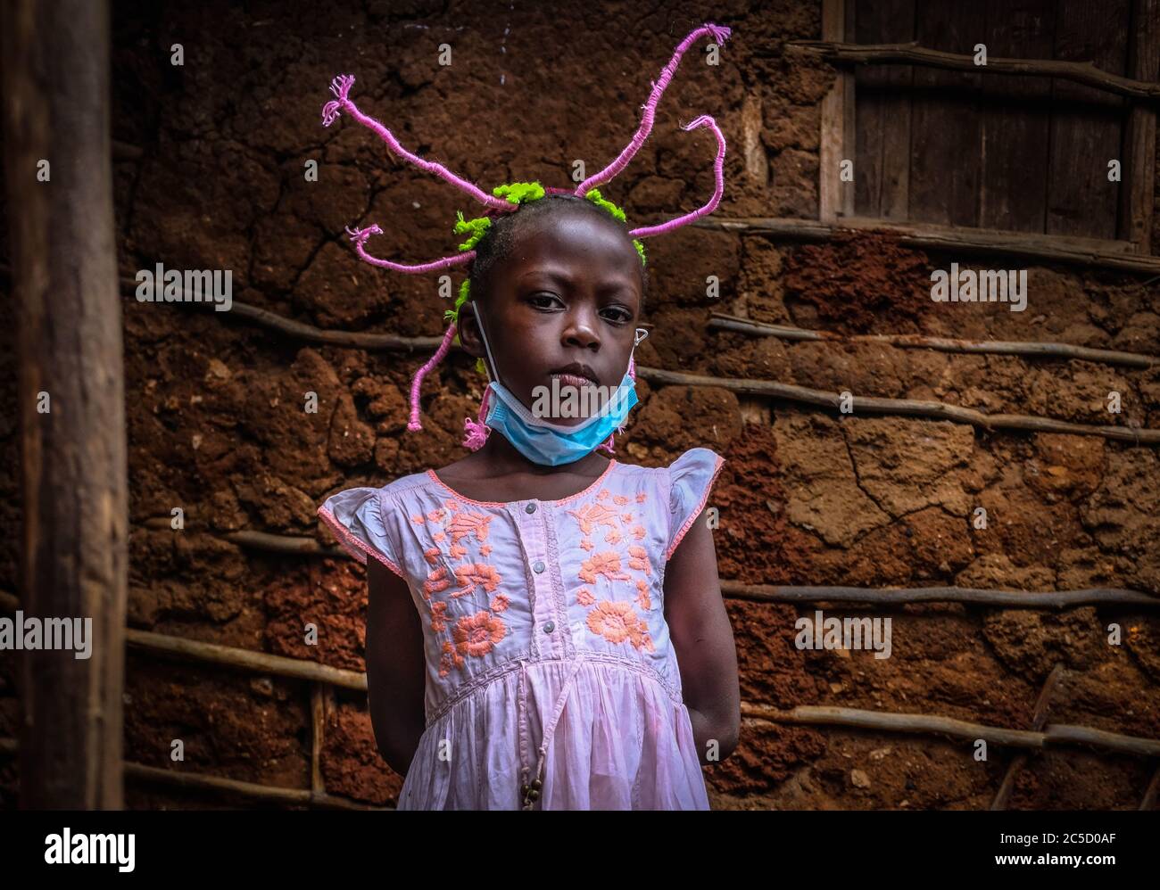 May 9, 2020, Nairobi, Kenya: Stacy Ayuma uses her hair style braids to  create awareness and sensation on Coronavirus (COVID-19)..Little girls from  Kenya are using their hairstyles to spread awareness and sensation