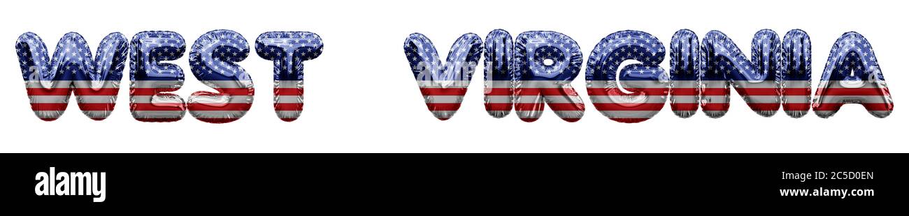 West Virginia USA state stars and stripes foil balloon word. 3D Rendering Stock Photo