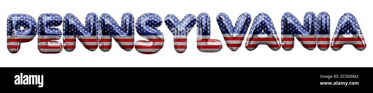 Pennsylvania USA state stars and stripes foil balloon word. 3D Rendering Stock Photo