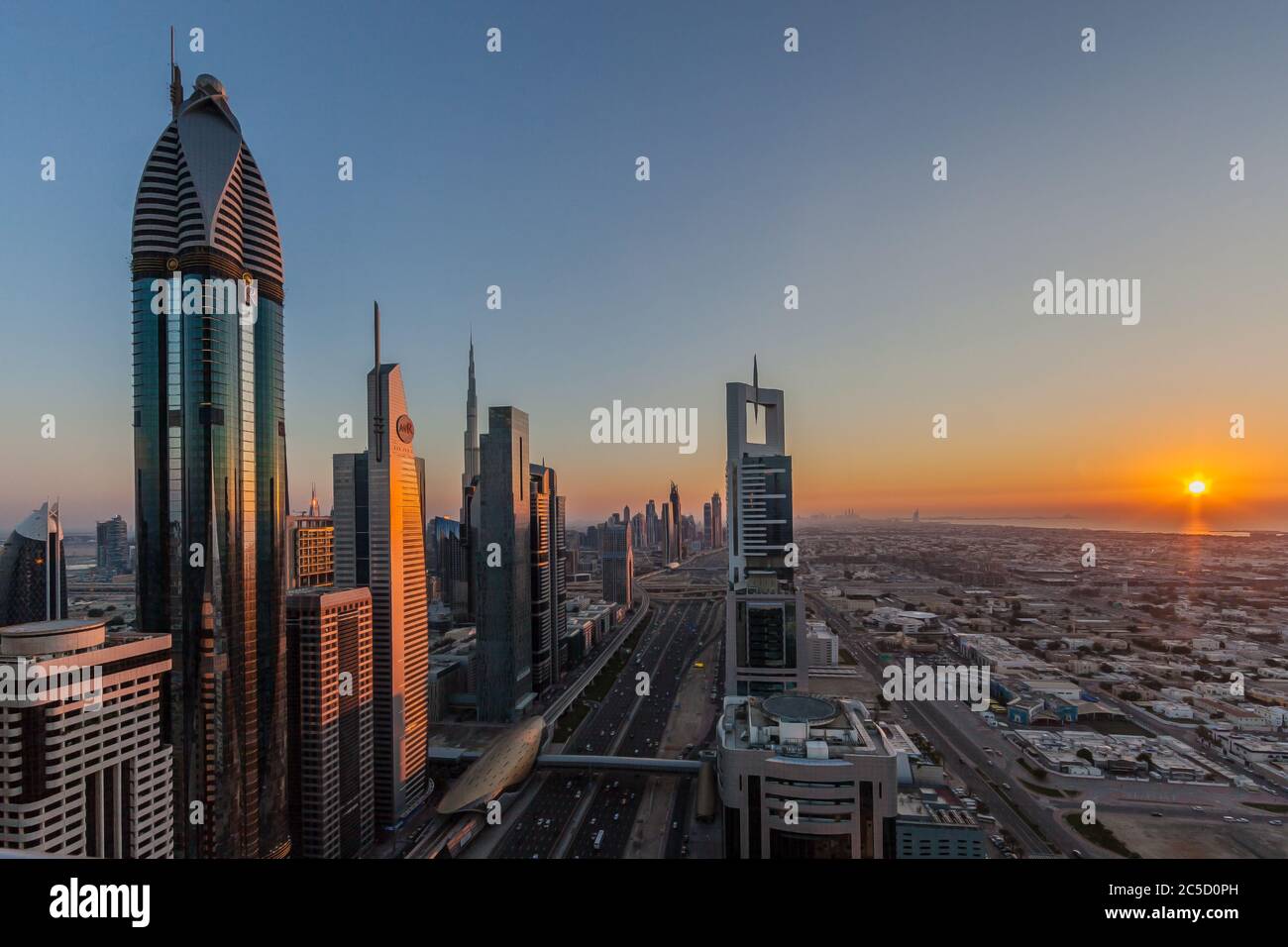 View of Sheik Zayed Road in Dubai Stock Photo