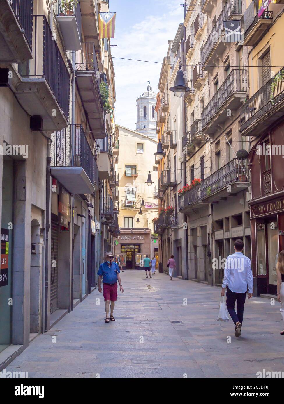 GIRONA SPAIN-JUNE 27, 2020: La Rambla de la Llibertat street in Girona ...