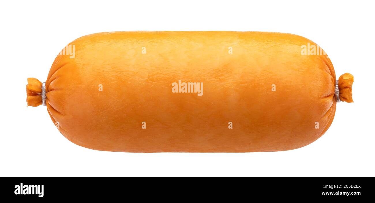 Boiled sausage in shell isolated on white background Stock Photo