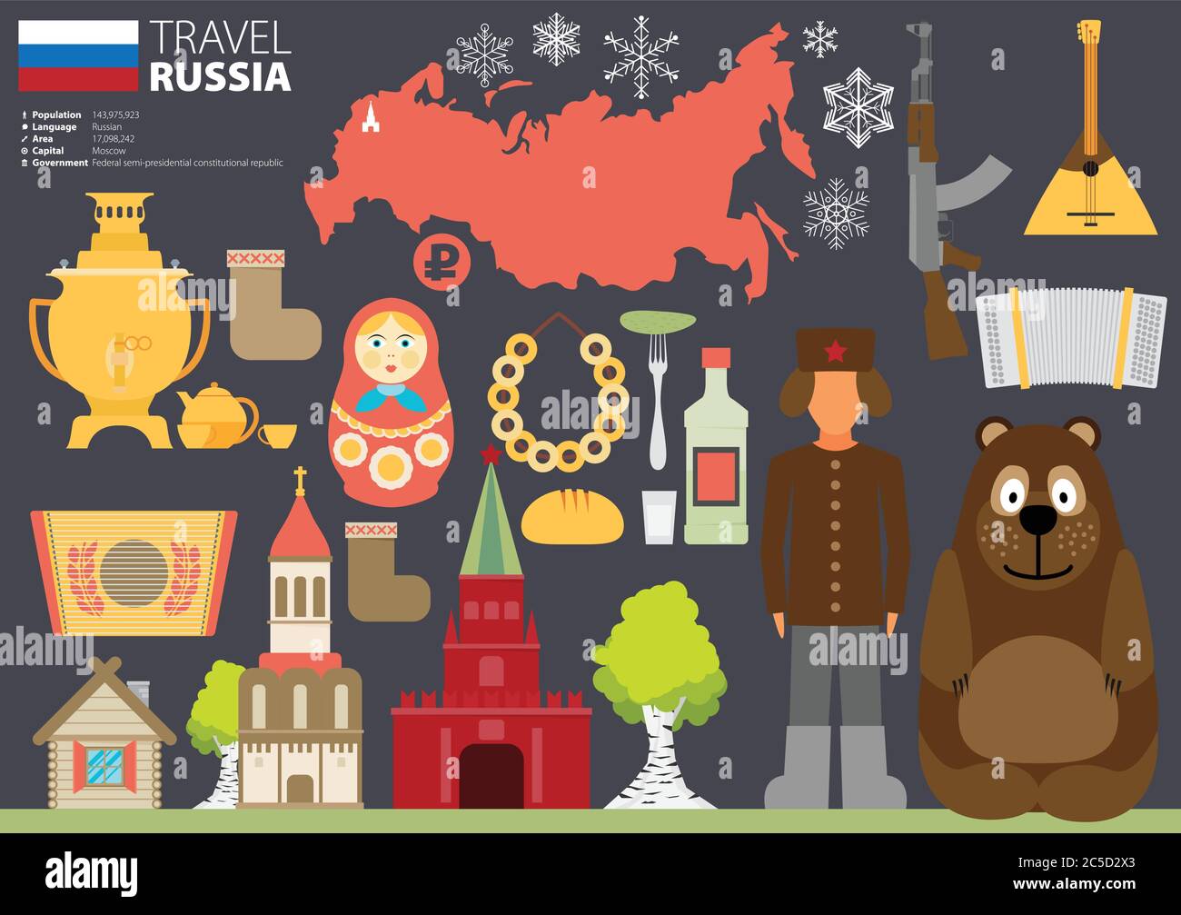 Set of Russia-themed design elements Stock Vector