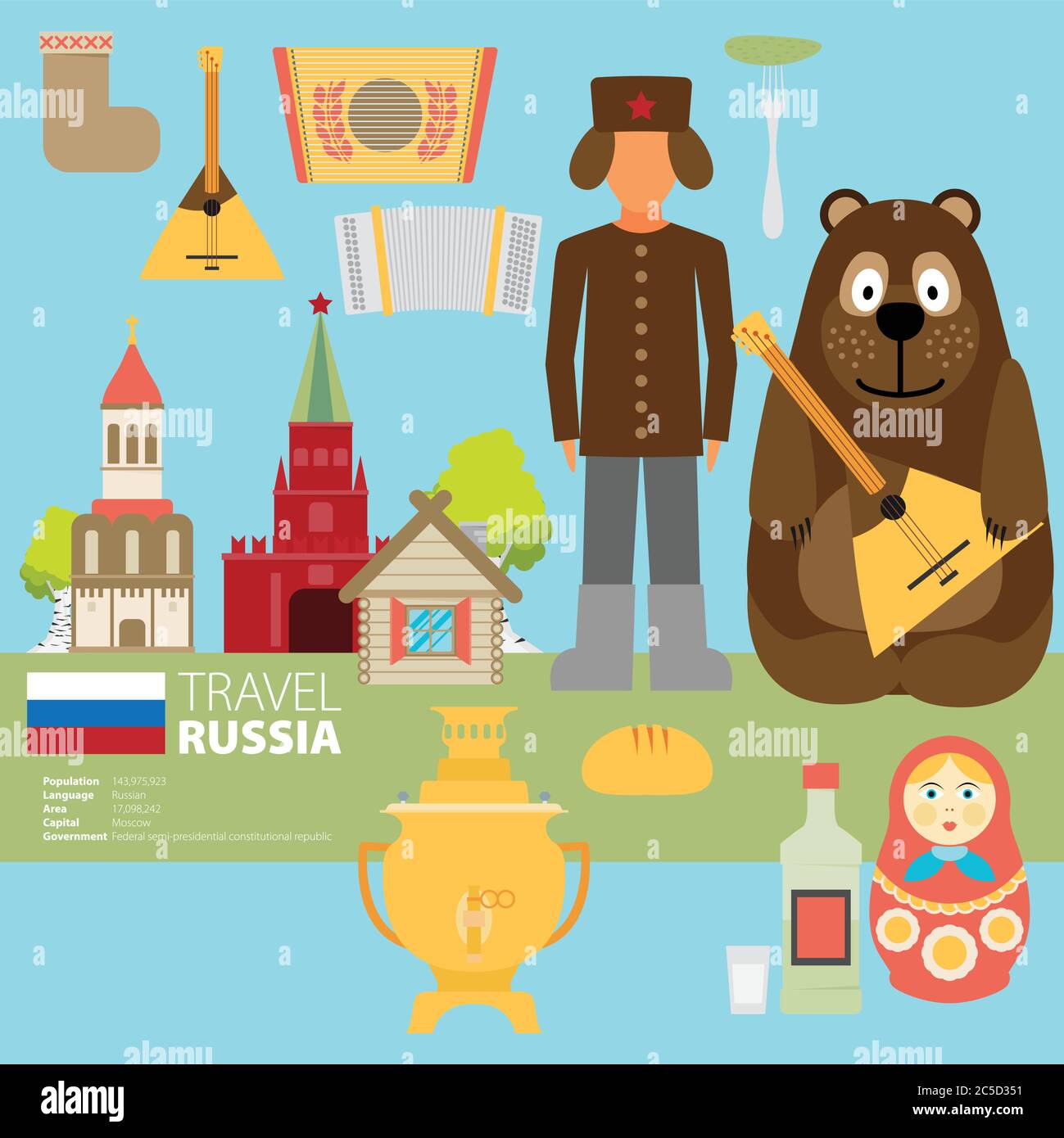 Set of Russia-themed design elements Stock Vector
