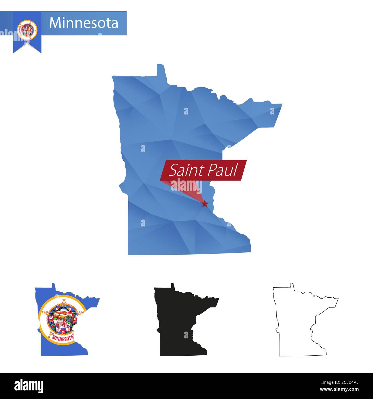 State of Minnesota blue Low Poly map with capital Saint Paul, versions with  flag, black and outline. Vector Illustration Stock Vector Image & Art -  Alamy