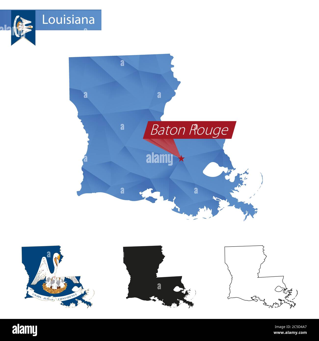 Baton Rouge On Louisiana Map State Of Louisiana Blue Low Poly Map With Capital Baton Rouge, Versions  With Flag, Black And Outline. Vector Illustration Stock Vector Image & Art  - Alamy
