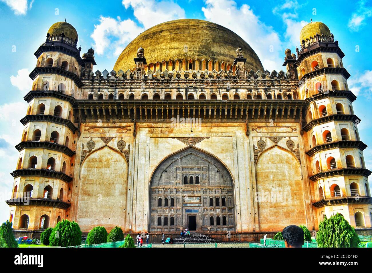 The front view of bijapur world famous Gol gumbaz. The colorful image of the monument . It has huge history Stock Photo