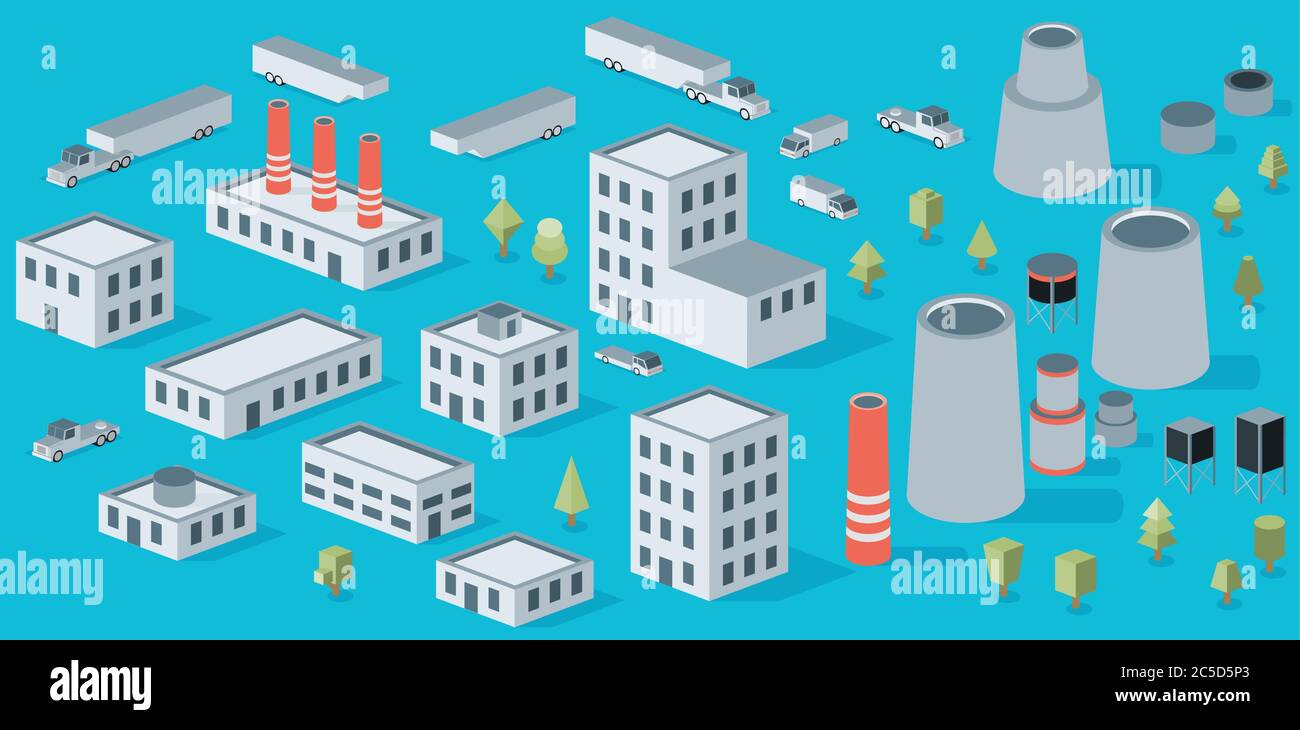 Vector isometric icon set factory production buildings Stock Vector ...