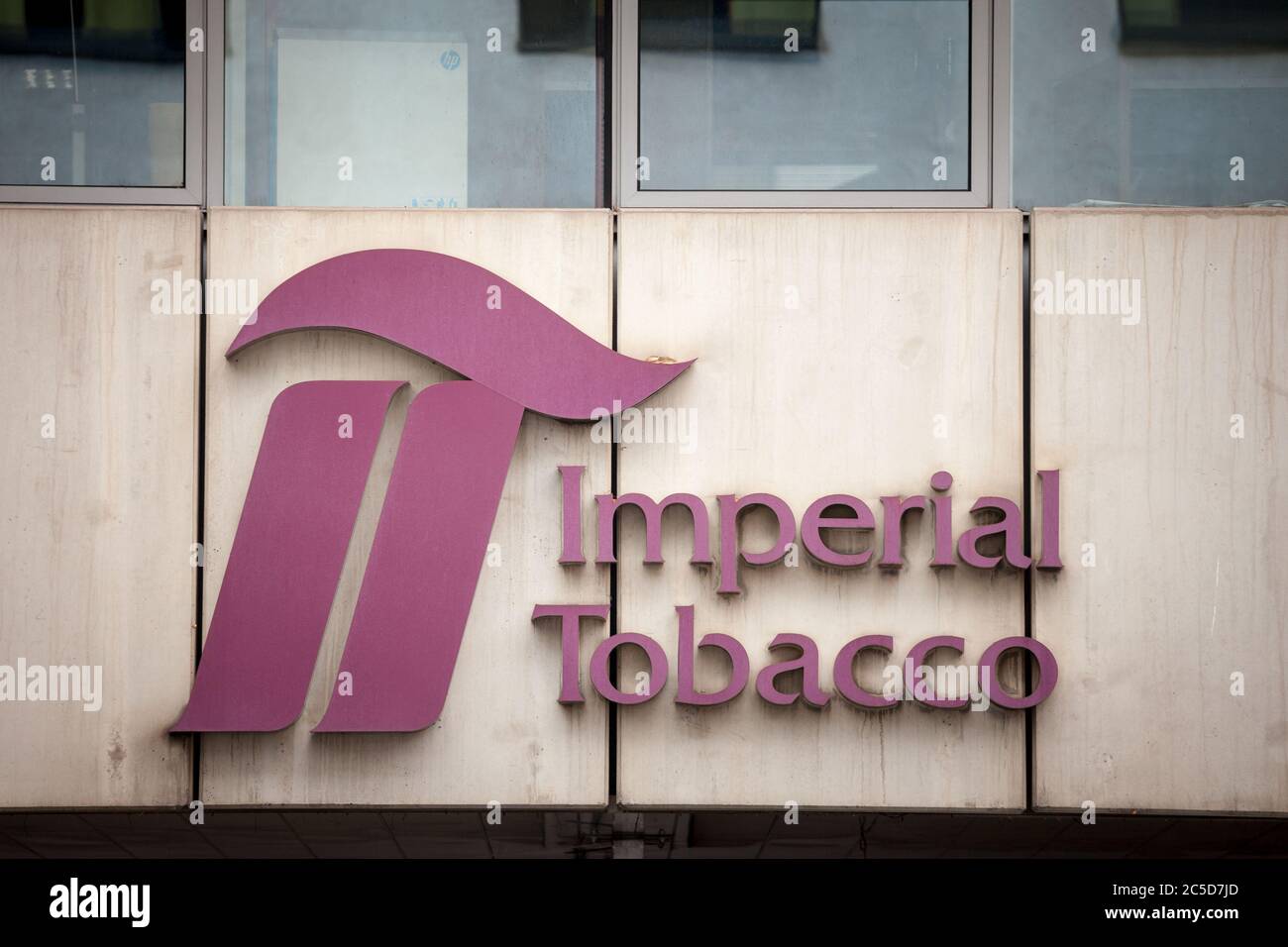 PRAGUE, CZECHIA - OCTOBER 31, 2019: Imperial tobacco logo in front of their office in Prague. Imperial Tobacco, or Imperial brands is a British tobacc Stock Photo