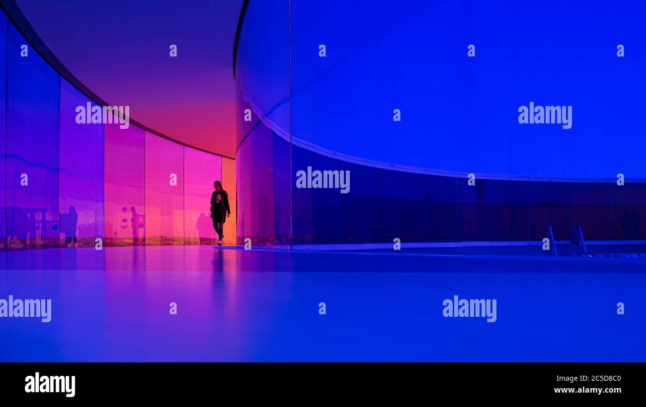 Museum, Aarhus, ARoS, rainbow panorama, Kunstmuseum, Rundlauf, Panoramaaussicht, Attraktion, Artgallery, Architektur, 360 Grad, Rundlauf auf dem Dach, Stock Photo