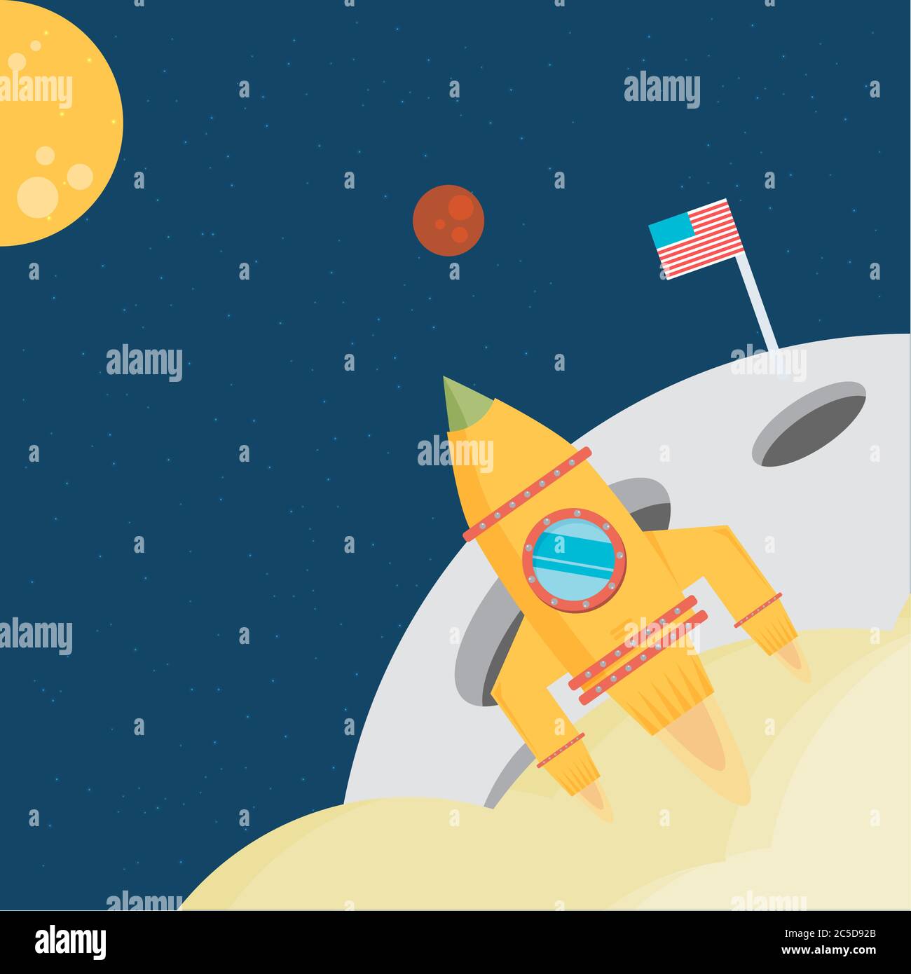 Flat isometric space symbol rocket ship icon, startup concept project development, vector illustration Stock Vector