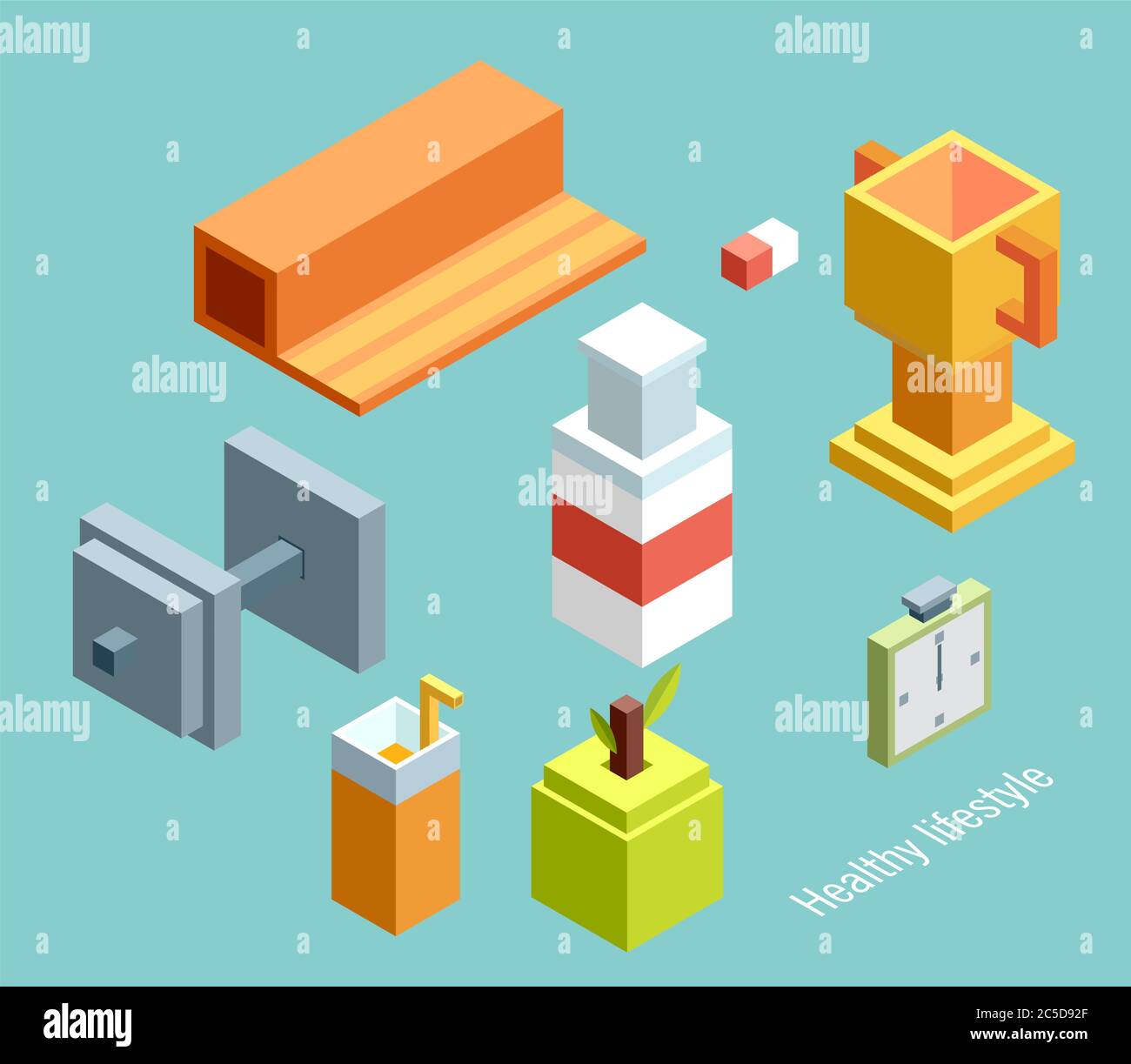 Isometric vector illustration of icons for fitness and diet Stock ...