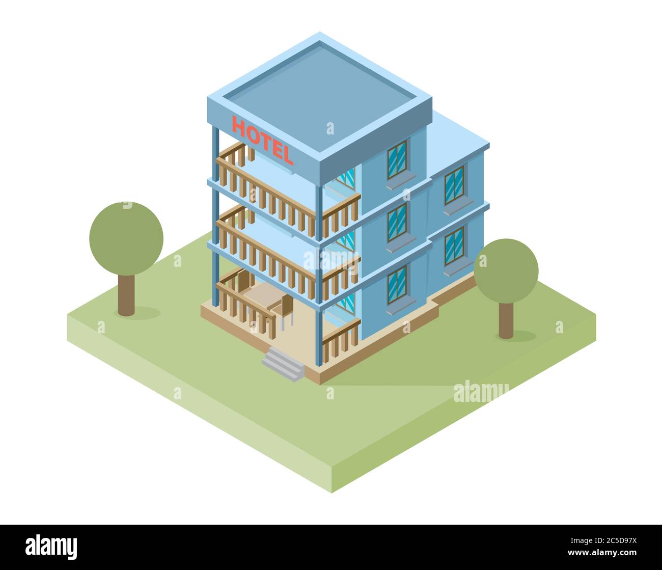 Vector isometric hotel building icon Stock Vector