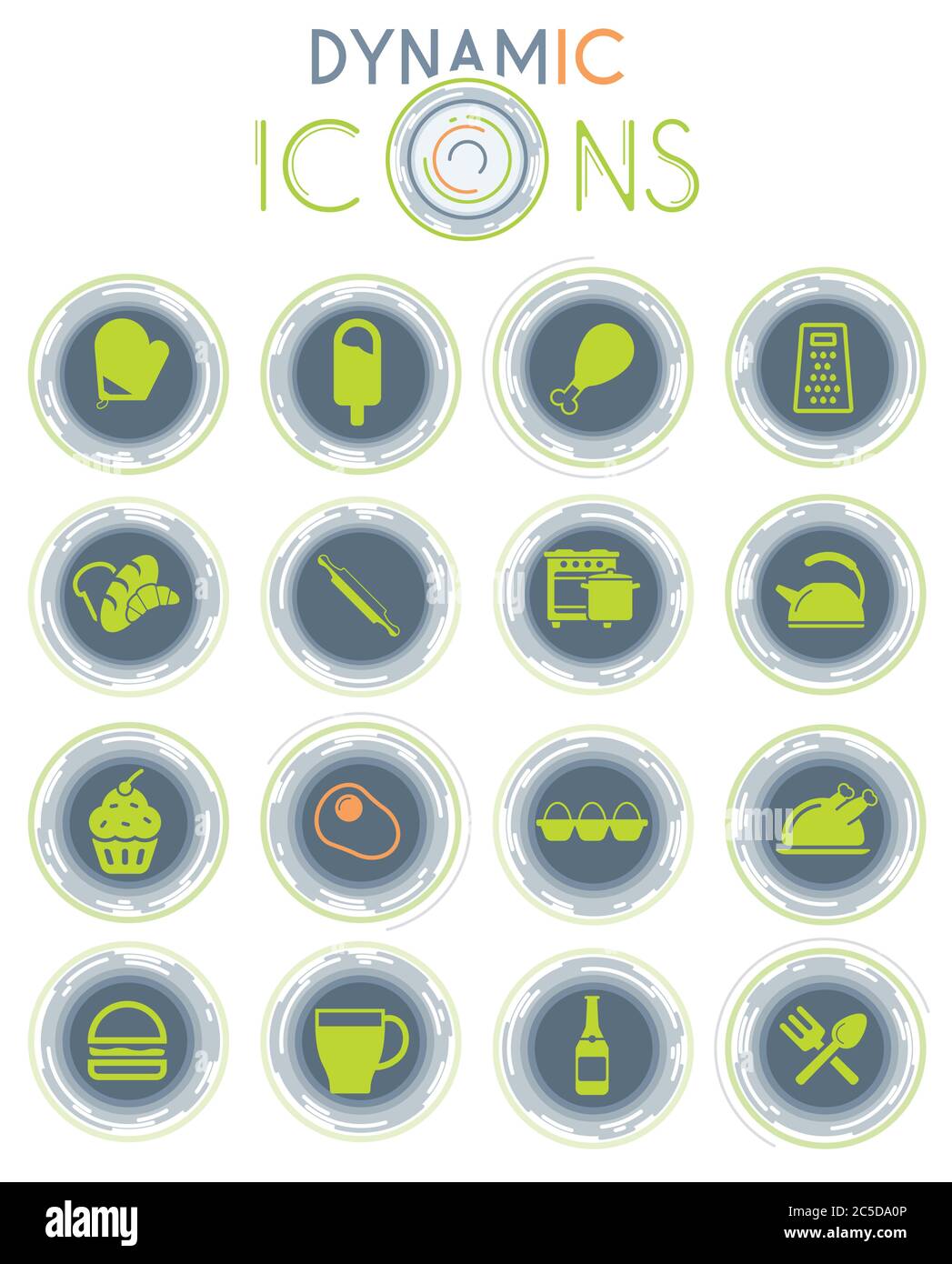 Food and kitchen dynamic icons Stock Vector