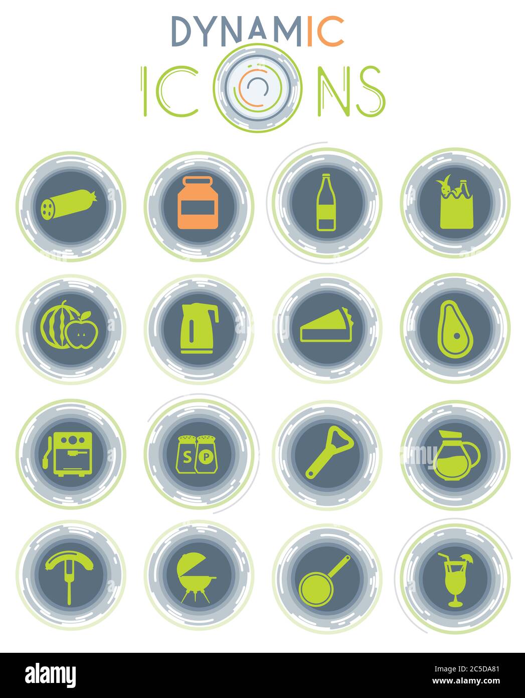 Food and kitchen dynamic icons Stock Vector