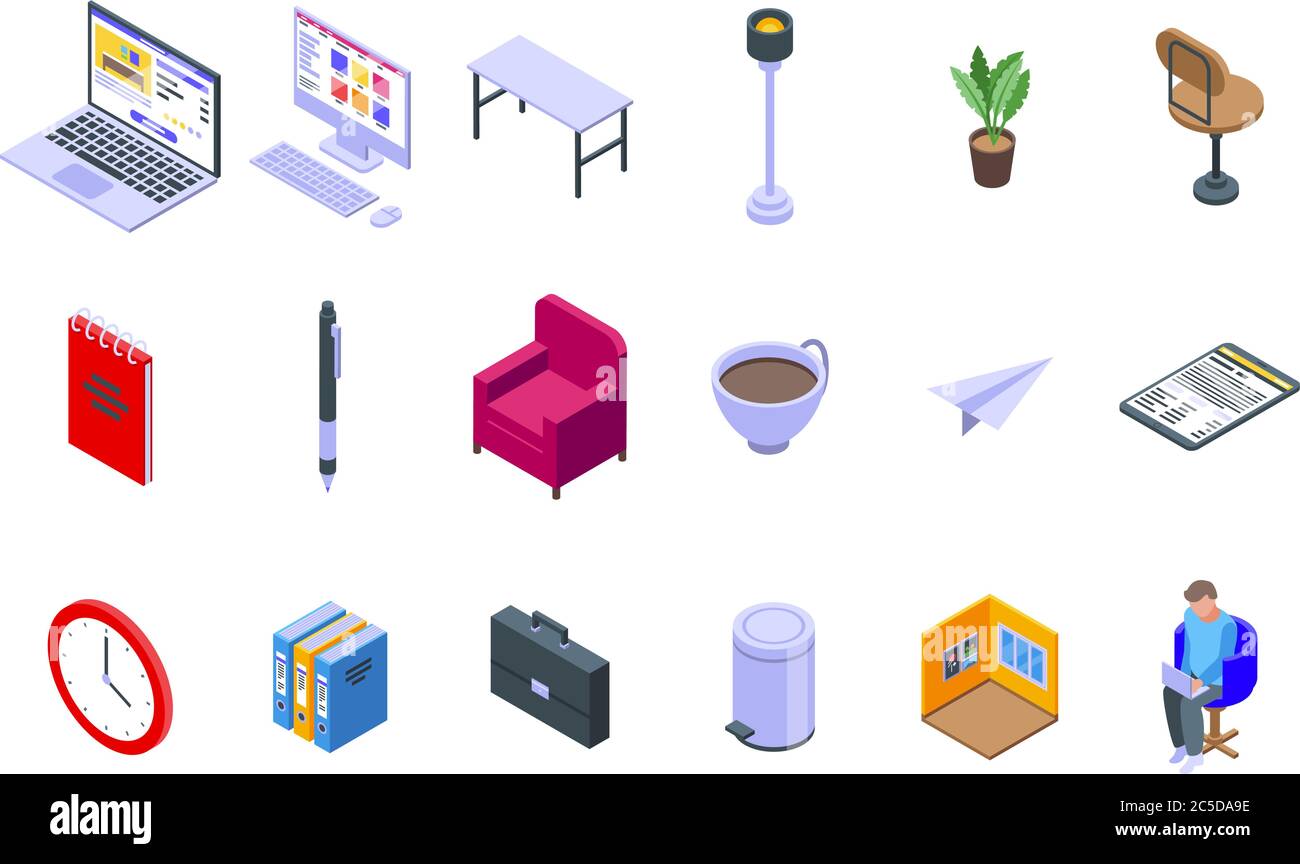 Home office icons set, isometric style Stock Vector